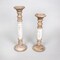 Contemporary Home Living Set of 2 Brown and White Mango Wood Pillar Candle Holders 18.25&#x22;